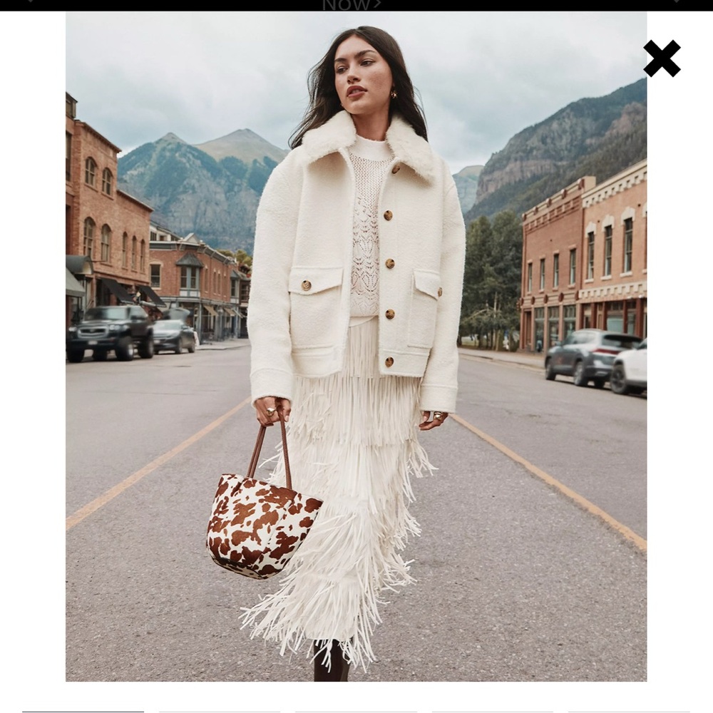 LOFT Cream Fringe skirt